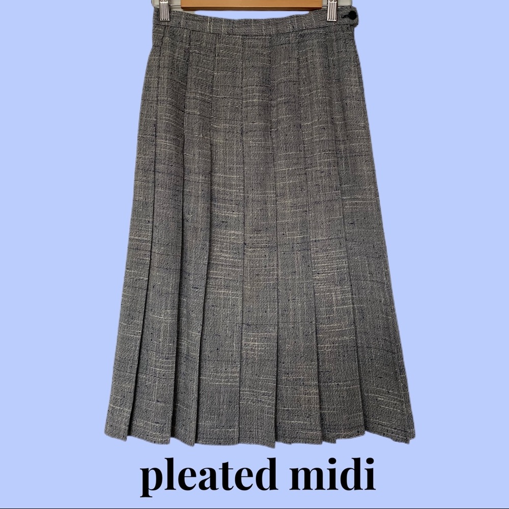 * vintage* pleated midi skirt, grey wool look